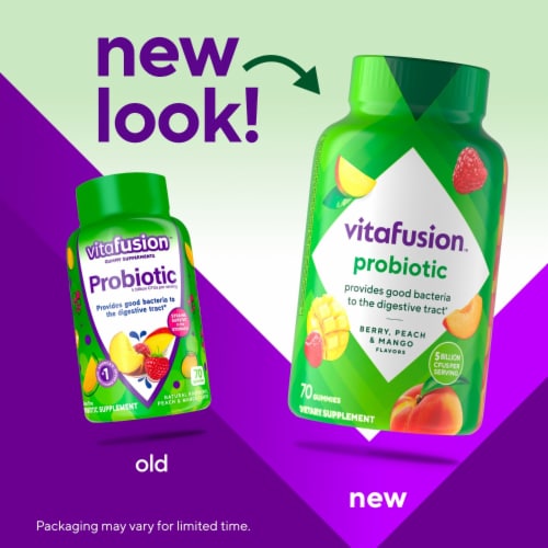 vitafusion Probiotic Raspberry Peach and Mango Flavored Gummy Supplement Perspective: back