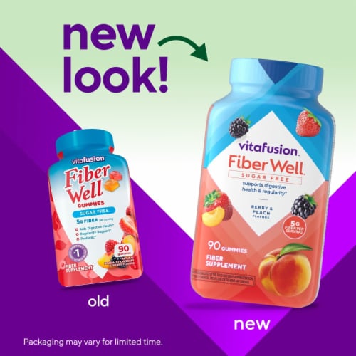 vitafusion Fiber Well Sugar Free Fiber Berry and Peach Flavored Supplement Gummy 5g Perspective: back