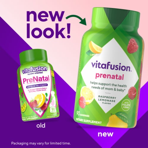 vitafusion PreNatal Raspberry Lemonade Flavored Gummy Vitamin Pregnancy Multivitamin Perspective: back