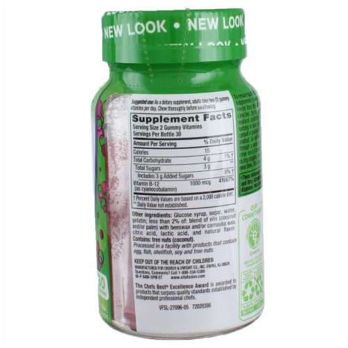 Vitafusion B12 Energy Support Gummy Vitamin Supplement, Natural Raspberry, 60 Ct Perspective: back