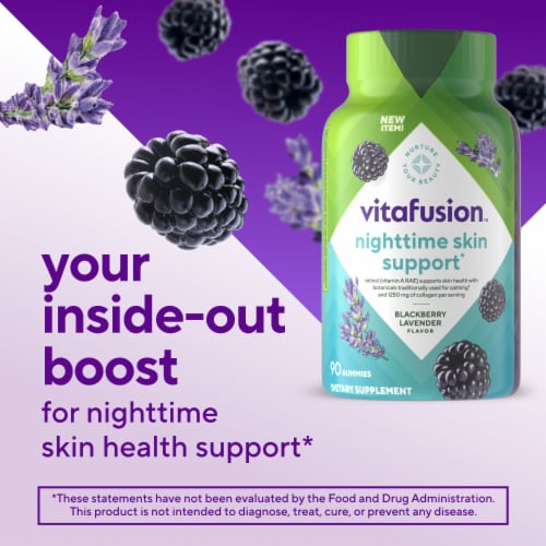 Vitafusion Nighttime Skin Support Blackberry Lavender Flavored Vitamin Gummies Perspective: back