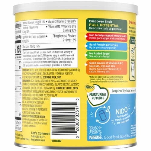 NIDO Fortificada Powdered Drink Mix Dry Whole Milk Powder with Vitamins and Minerals Perspective: back