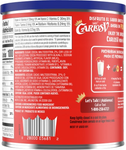 Nestle® Carlos V® Chocolate Powder Drink Mix Perspective: back