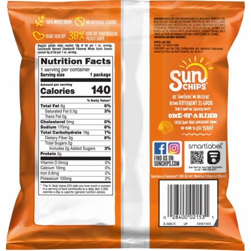 Sun Chips® Harvest Cheddar Flavored Whole Grain Snacks Perspective: back