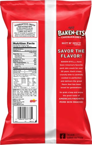 Baken-Ets® Hot & Spicy Flavored Fried Pork Rinds Skins Snacks Perspective: back