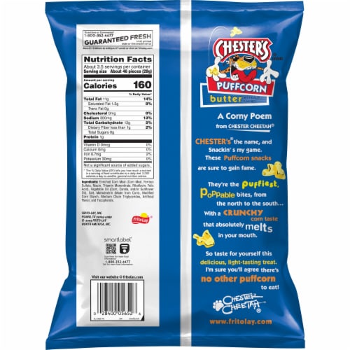 Chester's Butter Puffcorn Baked Corn Snack Perspective: back