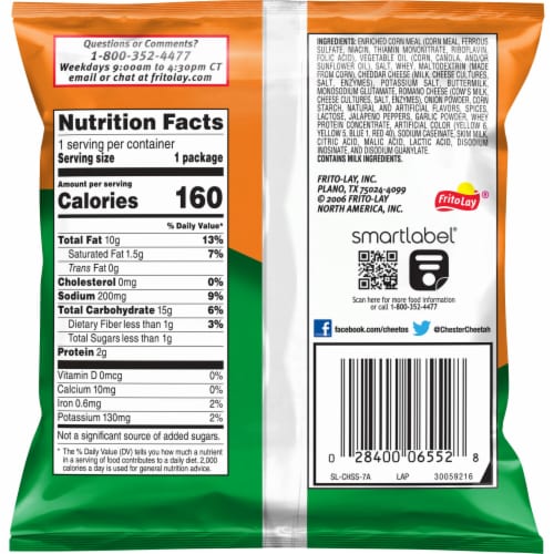 Cheetos® Crunchy Cheddar Jalapeno Cheese Flavored Puffed Snacks Perspective: back