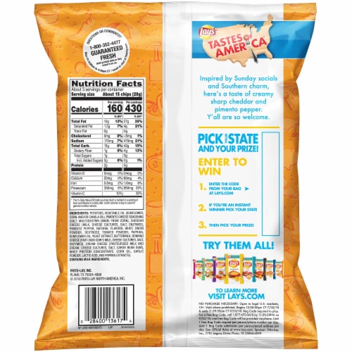 Lay's Tastes of America Pimento Cheese Flavored Potato Chips Perspective: back