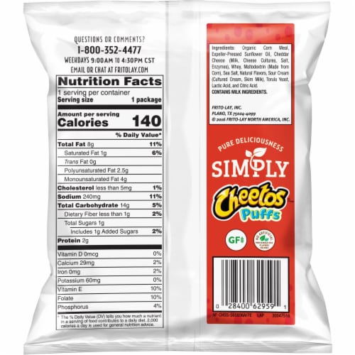 Cheetos Simply White Cheddar Puffs Cheese Flavored Snacks Perspective: back