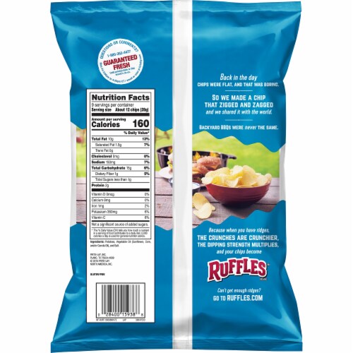 Ruffles Potato Chips Original Flavor Snacks Bag Perspective: back