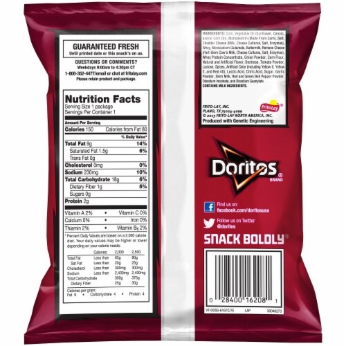 Doritos® Nacho Cheese Flavored Tortilla Chips Perspective: back