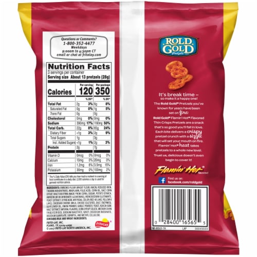 Rold Gold Flamin' Hot Flavored Thin Pretzel Crisps Perspective: back