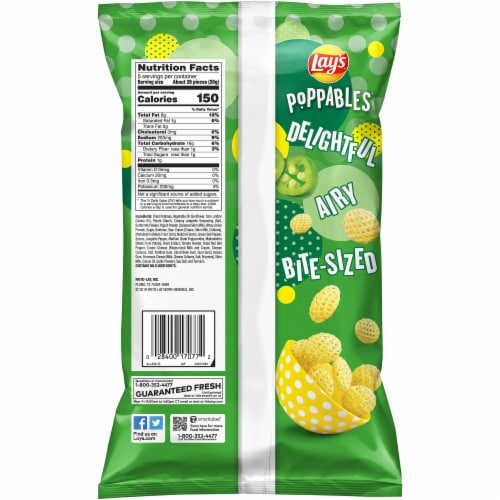 Lay's® Poppables® Potato Chips Snacks Creamy Jalapeno Flavor Bag Perspective: back