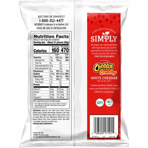 Cheetos® Simply Crunchy White Cheddar Cheese Snacks Perspective: back
