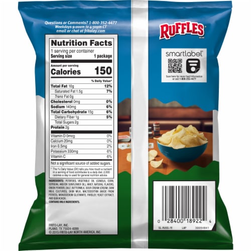 Ruffles® Sour Cream & Onion Flavored Potato Chips, 1 oz - Kroger