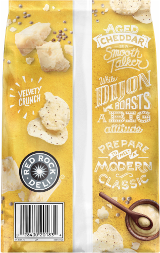 Red Rock Deli Kettle Chips Aged Cheddar and Dijon Deli Style Potato Chips Snacks Perspective: back