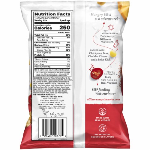 Off the Eaten Path Spicy Cheddar Veggie Puffs Perspective: back