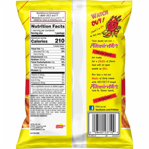 Chester's Flaming Hot Fires Corn & Potato Snacks Perspective: back