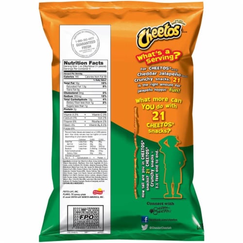 Cheetos Crunchy Cheddar Jalapeno Cheese Flavored Snacks Perspective: back
