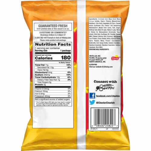 Cheetos Puffs Cheese Flavored Snacks Flamin' Hot 1 1/8 Oz Perspective: back