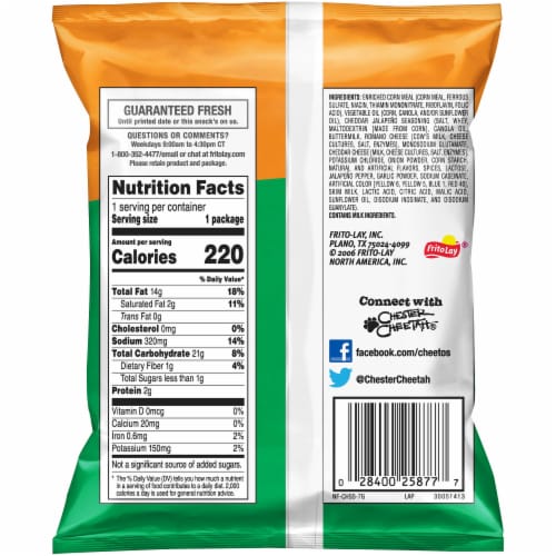 Cheetos® Crunchy Cheddar Jalapeno Cheese Flavored Snacks Perspective: back