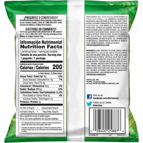 Doritos Dinamita Chile Limon Flavored Rolled Tortilla Chips Perspective: back