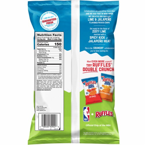 Ruffles® Potato Chips Lime & Jalapeno Flavor Snacks Bag Perspective: back