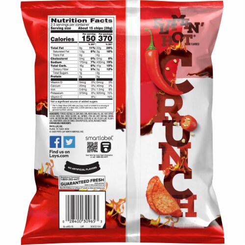 Lay's Kettle Cooked Potato Chips Flamin Hot Spicy Snacks Perspective: back