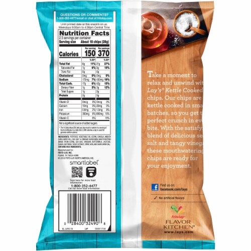 Lay's® Sea Salt & Vinegar Kettle Cooked Potato Chips Perspective: back