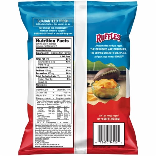 Ruffles Cheddar & Sour Cream Flavored Potato Chips Perspective: back