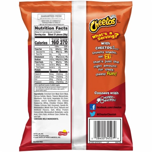 Cheetos Crunchy Regular Cheese Flavored Snacks Perspective: back