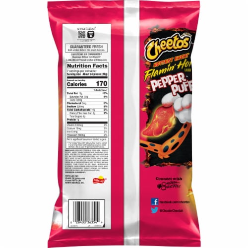 Cheetos® Flamin' Hot® Pepper Puffs Cheese Flavored Snacks Perspective: back