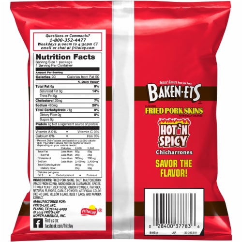 Baken-Ets® Hot 'N Spicy Chicharrones Fried Pork Rinds Perspective: back