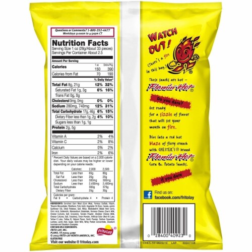 Chester's Flamin' Hot Fries Cheese Flavored Snacks Perspective: back
