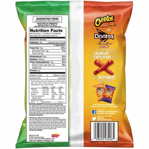 Cheetos Flamin' Hot Cheese Flavored Snacks & Doritos Dinamita Rolled Tortilla Chips Perspective: back