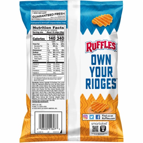Ruffles Double Crunch Spicy Cheddar Jack Flavored Potato Chips Perspective: back