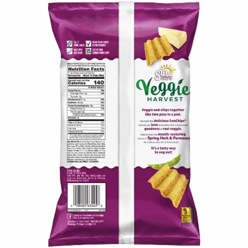 Sun Chips Veggie Harvest Parmesan Herb Flavored Whole Grain Snacks Perspective: back