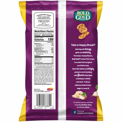 Rold Gold Garlic Parmesan Thin Pretzel Crisps Perspective: back