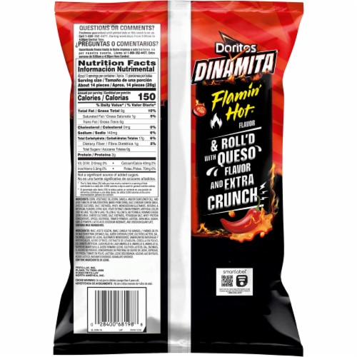 Doritos Dinamita® Flamin' Hot® Queso Rolled Tortilla Chips Perspective: back