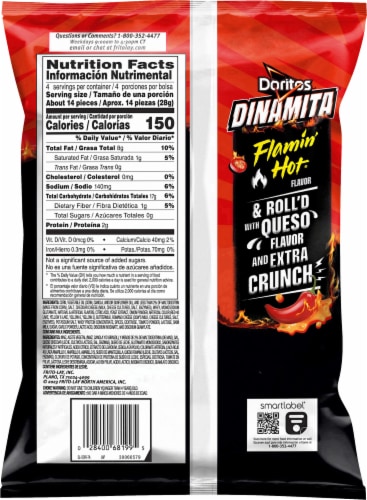 Doritos® Dinamita Flamin' Hot Queso Flavored Rolled Tortilla Chips Perspective: back