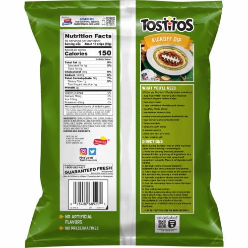 Tostitos® Hint of Lime Football Tortilla Chips Perspective: back