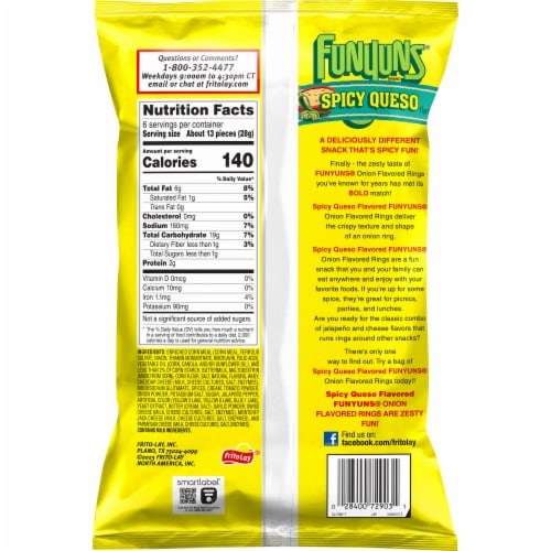 Funyuns Spicy Queso Onion Flavored Rings Perspective: back