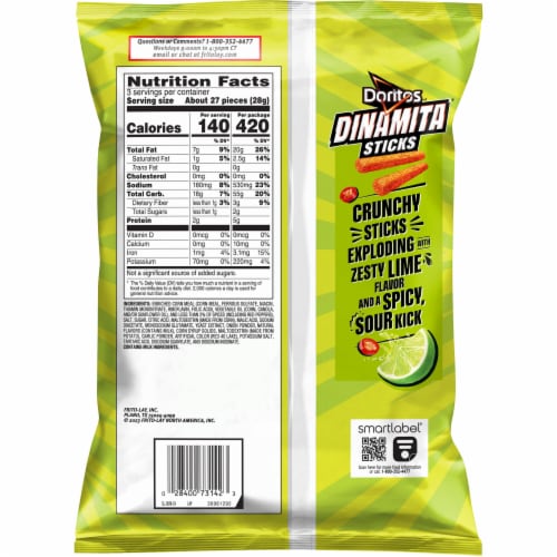 Doritos® Dinamita® Sticks Tangy Fiery Lime Corn Snacks Perspective: back