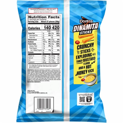 Doritos® Hot Honey Mustard Dinamita® Sticks Corn Snacks Perspective: back