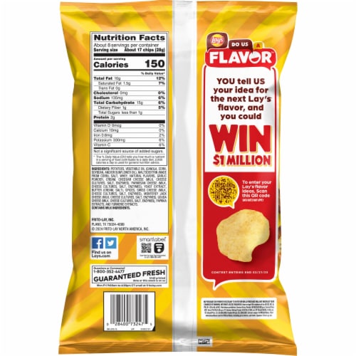 Lay's® Limited Time Flavor Cheesy Garlic Bread Potato Chips Perspective: back