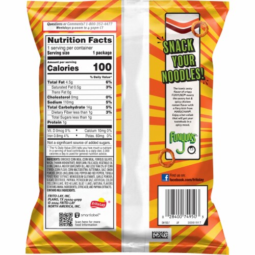 Funyuns® Onion Flavored Rings Hot & Spicy Maruchan® Chicken Ramen Flavor Perspective: back