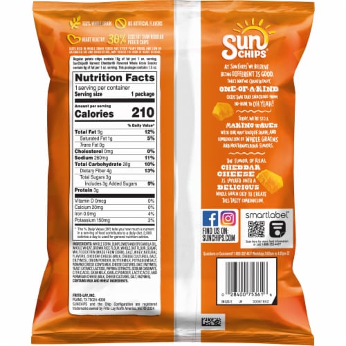 SunChips® Harvest Cheddar® Whole Grain Snacks Perspective: back
