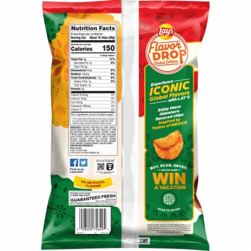 Lay's® Habanero Flavored Kettle Cooked Potato Chips Perspective: back