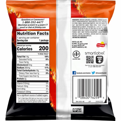 Cheetos® Flamin' Hot Crunchy Cheese Flavored Snacks Perspective: back