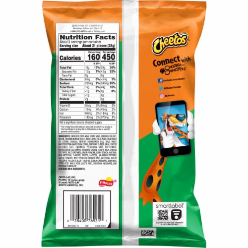 Cheetos® Cheddar Jalapeno Cheese Flavored Snacks Perspective: back